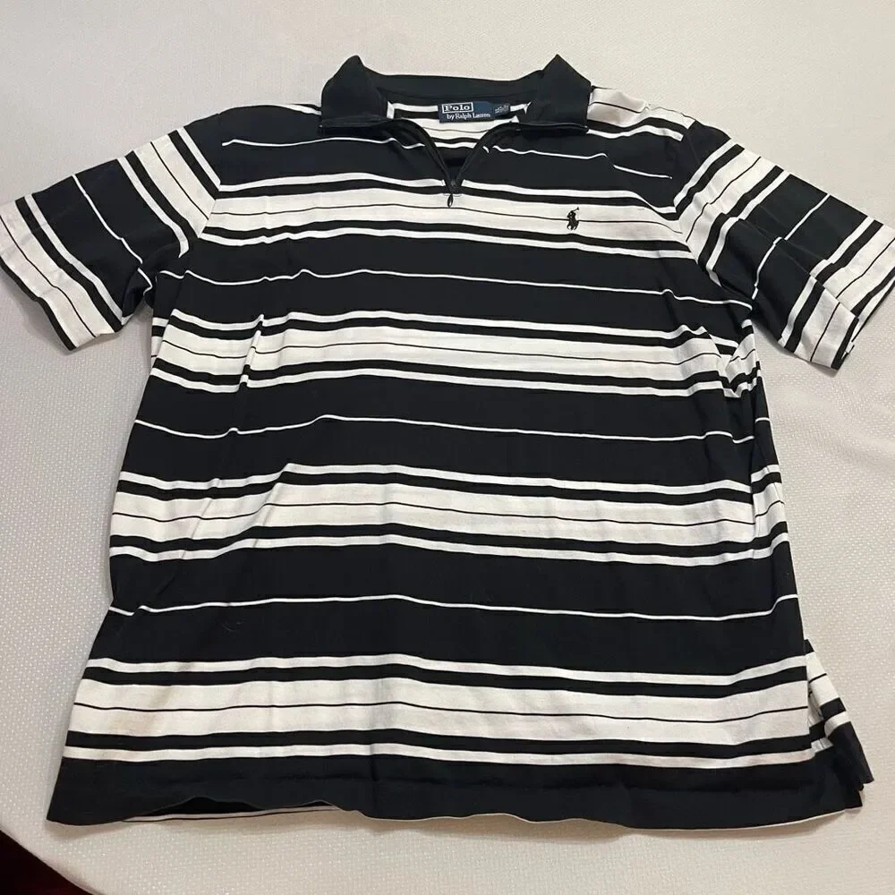 Polo By Ralph Lauren Black White Stripe VTG Polo Shirt Size XL